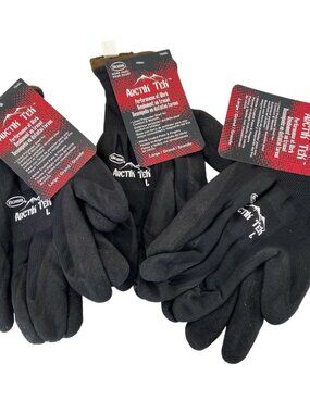 Boss Arctik Tek Black Work Gloves Bundle Of 3 Large Lined Polyester & Nitrile-Co